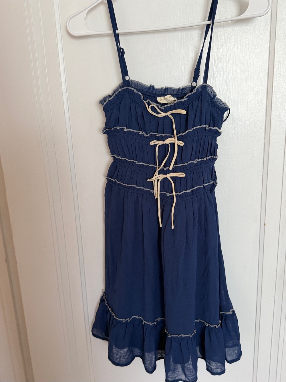 Navy Blue Tiered Sundress with Tie Front adjustable spaghetti straps